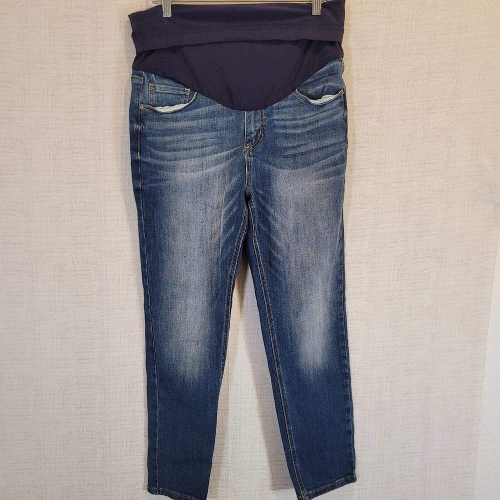 Pink Blush Maternity Blue Denim Jeans 31 Full Panel Over Belly Ankle Straight